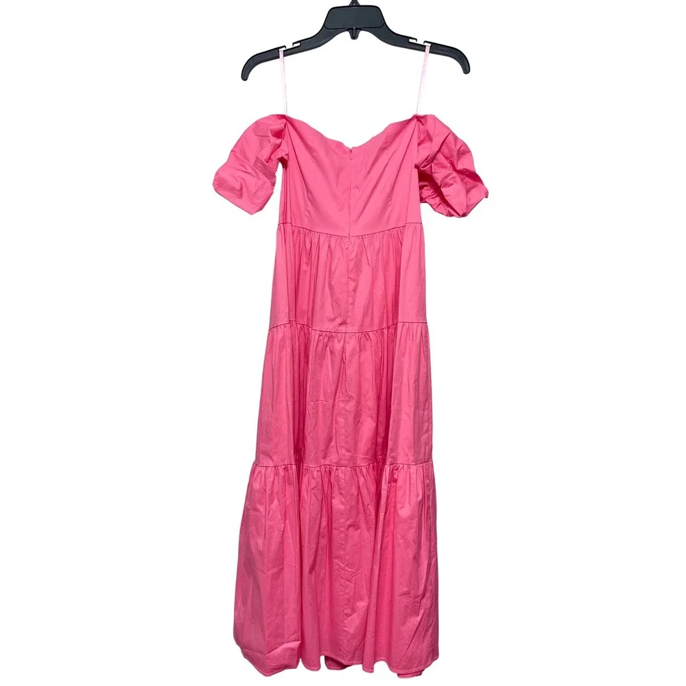 STAUD Elio Button Down Off the Shoulder Midi Dress in Pink Plumeria Size 6 - Picture 3 of 7